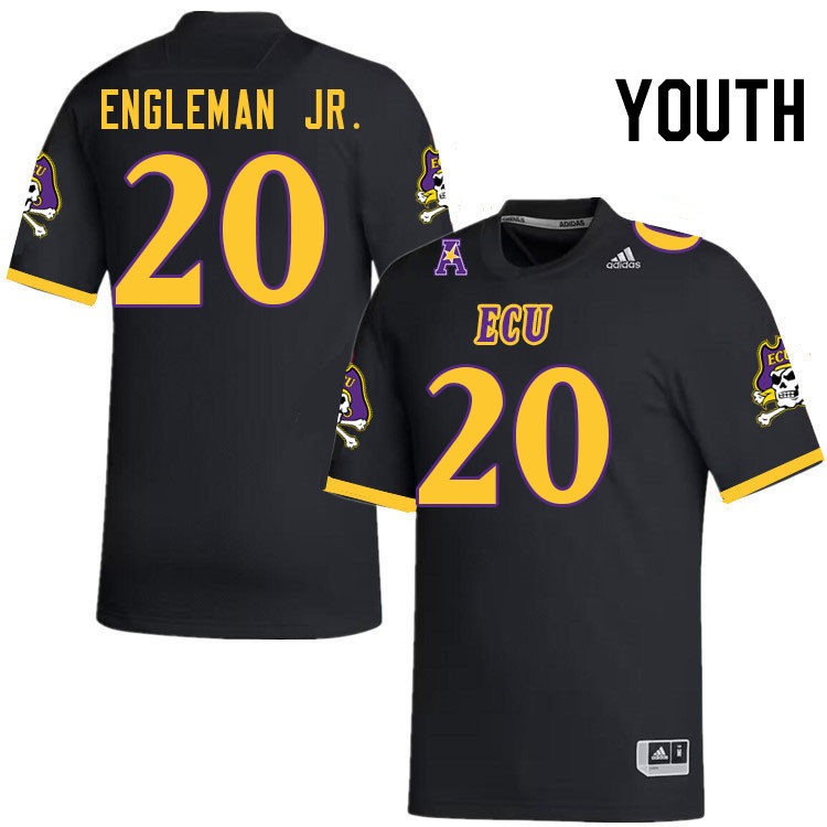 Youth #20 TJ Engleman Jr. ECU Pirates College Football Jerseys Stitched-Black